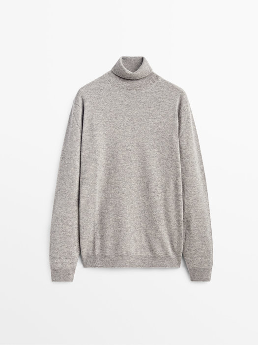 Svetr s rolákem z vlny a kašmíru - antracitově šedá #144